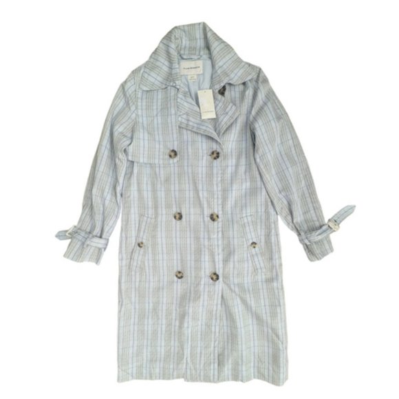 Club Monaco The Everywear Trench Coat Blue Plaid XS MSRP $379 Belt Not Included - Picture 2 of 10